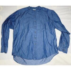 VTG Field Gear Mens XL‎ Band Collar Denim Shirt Long Sleeve Button Up  Western